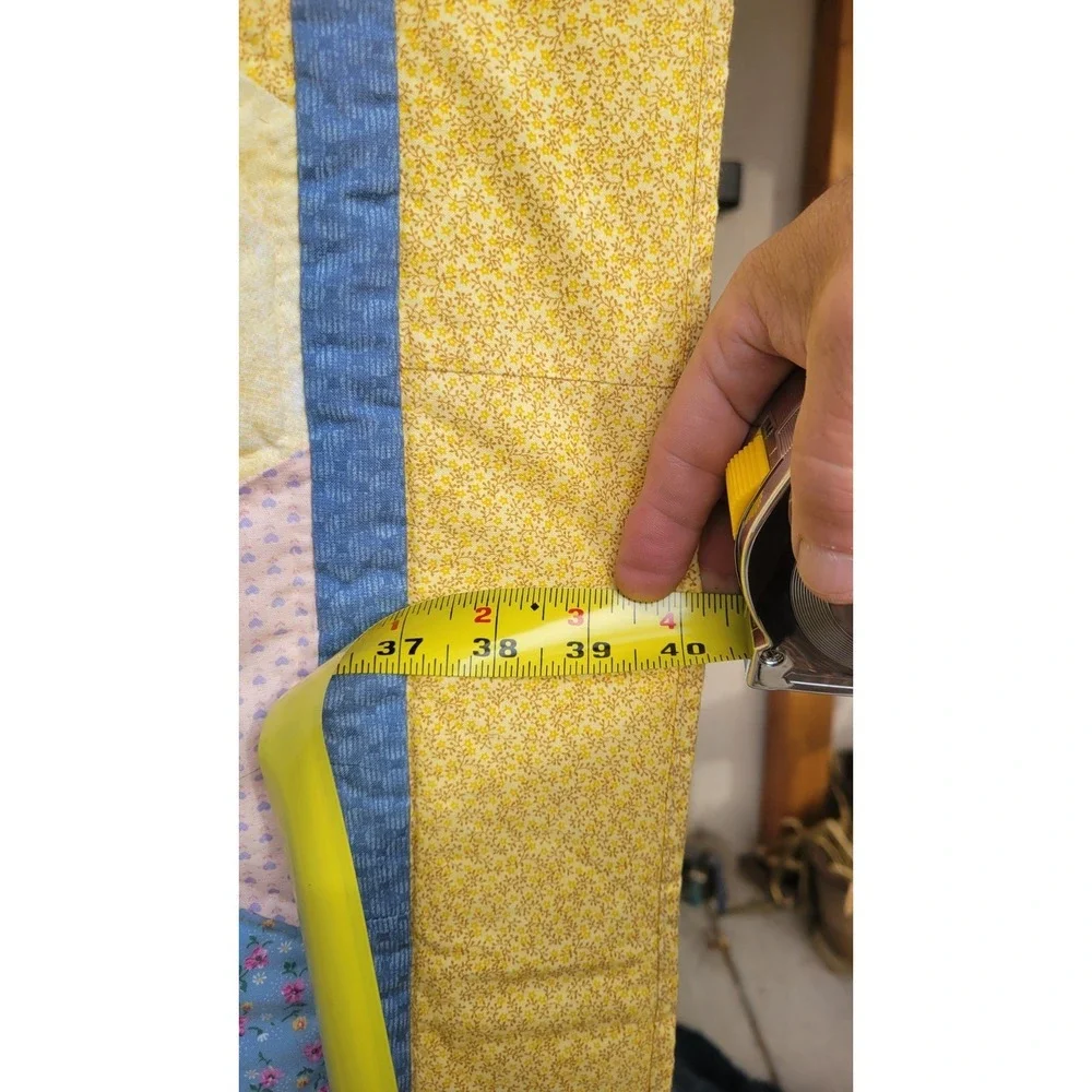 Vintage Baby Crib Quilt 40x56 Yellow Blue Patchwork Tumbling Blocks